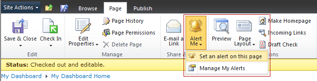 select alerts in ribbon