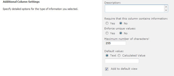 Column Additional Settings