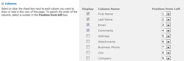 Create Form View Columns