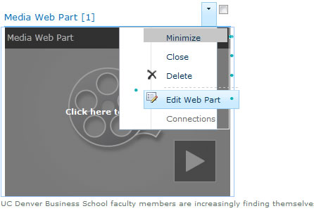 media web part edit menu