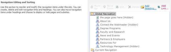 Add Multiple Links under Headings to Global Navigation