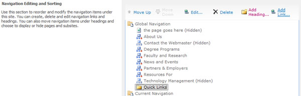 Add Multiple Links under Headings to Global Navigation