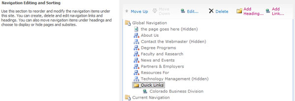 Add Multiple Links under Headings to Global Navigation