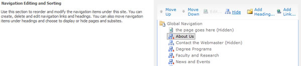 Show or Hide Global Navigation Links